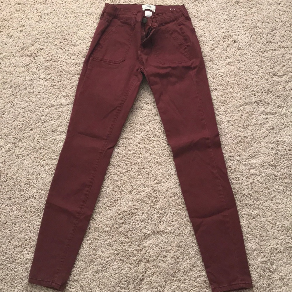 Maroon colored skinny jeans
